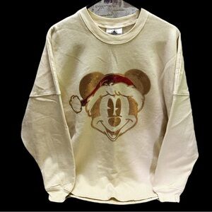 Disney  Spirit Holiday Cream and Brown Mickey Mouse Crewneck Sweater size M
